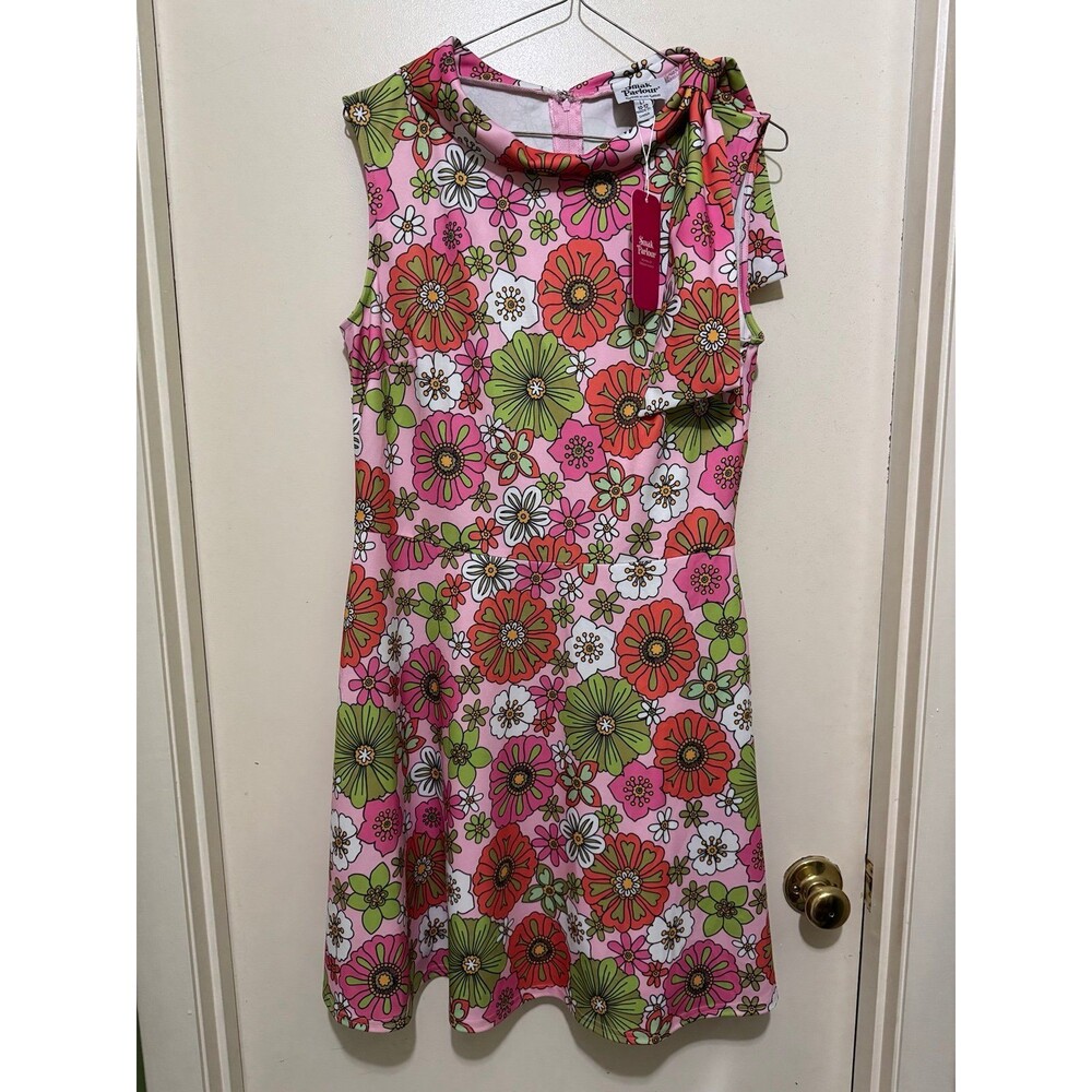 SMAK PARLOUR BLOOM PINK MOD RETRO FLOWER POWER DRESS LARGE NWT
